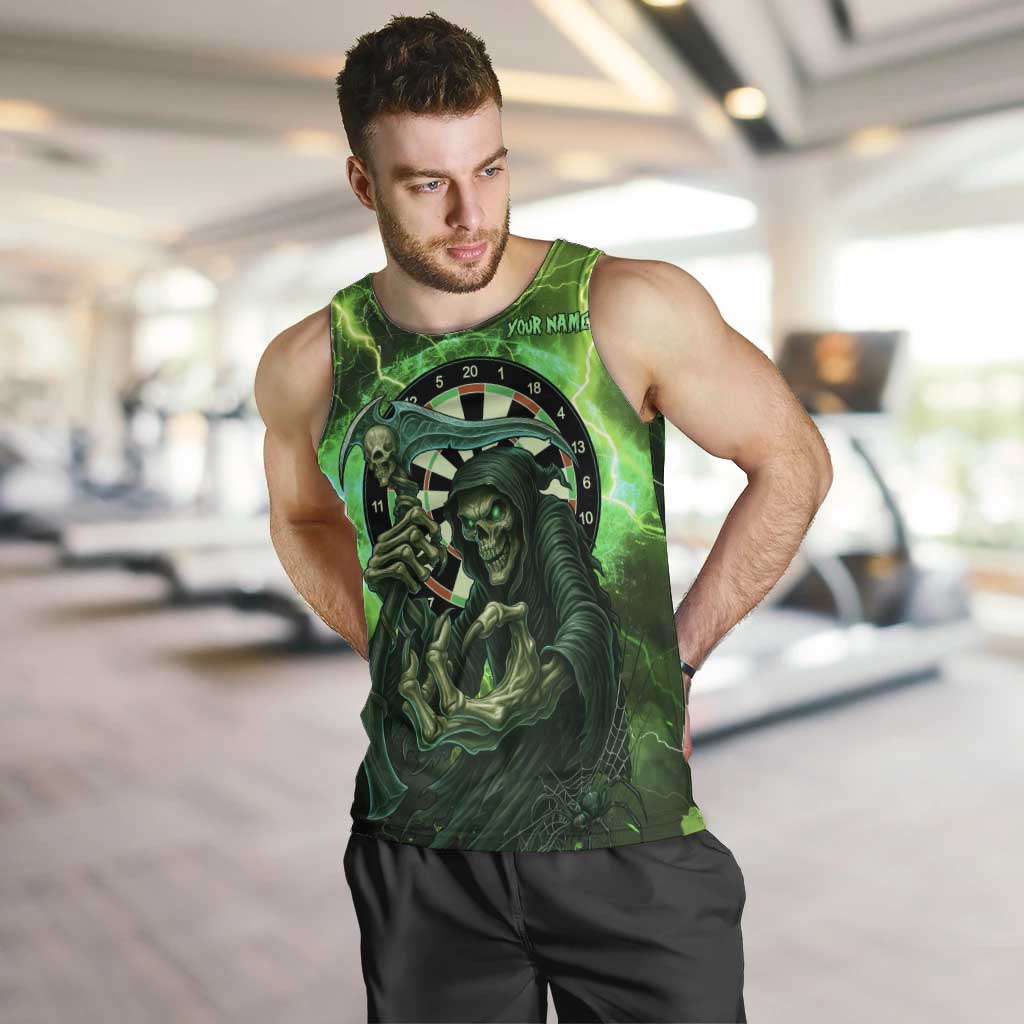 Grim Reaper and Dartboard Darts Men Tank Top with Green Lightning Background and Custom Team Name - Wonder Print Shop
