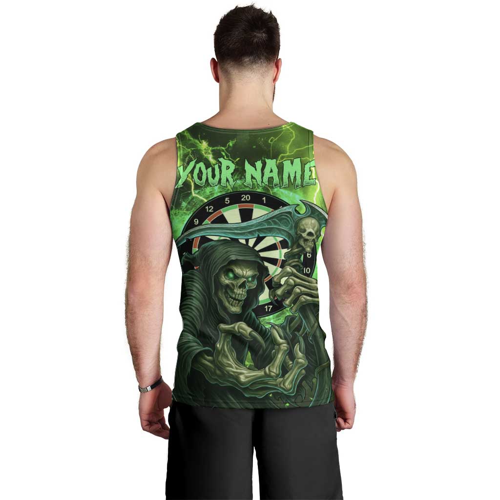 Grim Reaper and Dartboard Darts Men Tank Top with Green Lightning Background and Custom Team Name - Wonder Print Shop