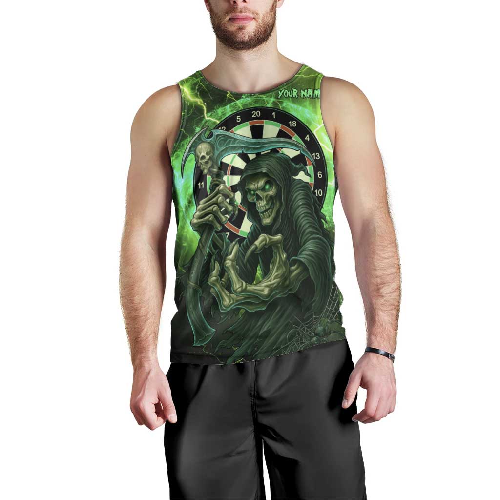 Grim Reaper and Dartboard Darts Men Tank Top with Green Lightning Background and Custom Team Name - Wonder Print Shop
