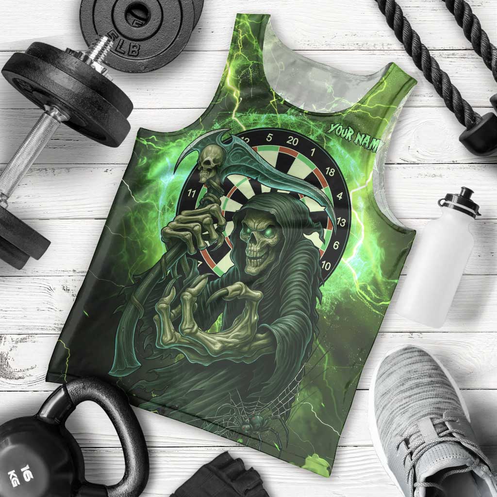 Grim Reaper and Dartboard Darts Men Tank Top with Green Lightning Background and Custom Team Name - Wonder Print Shop