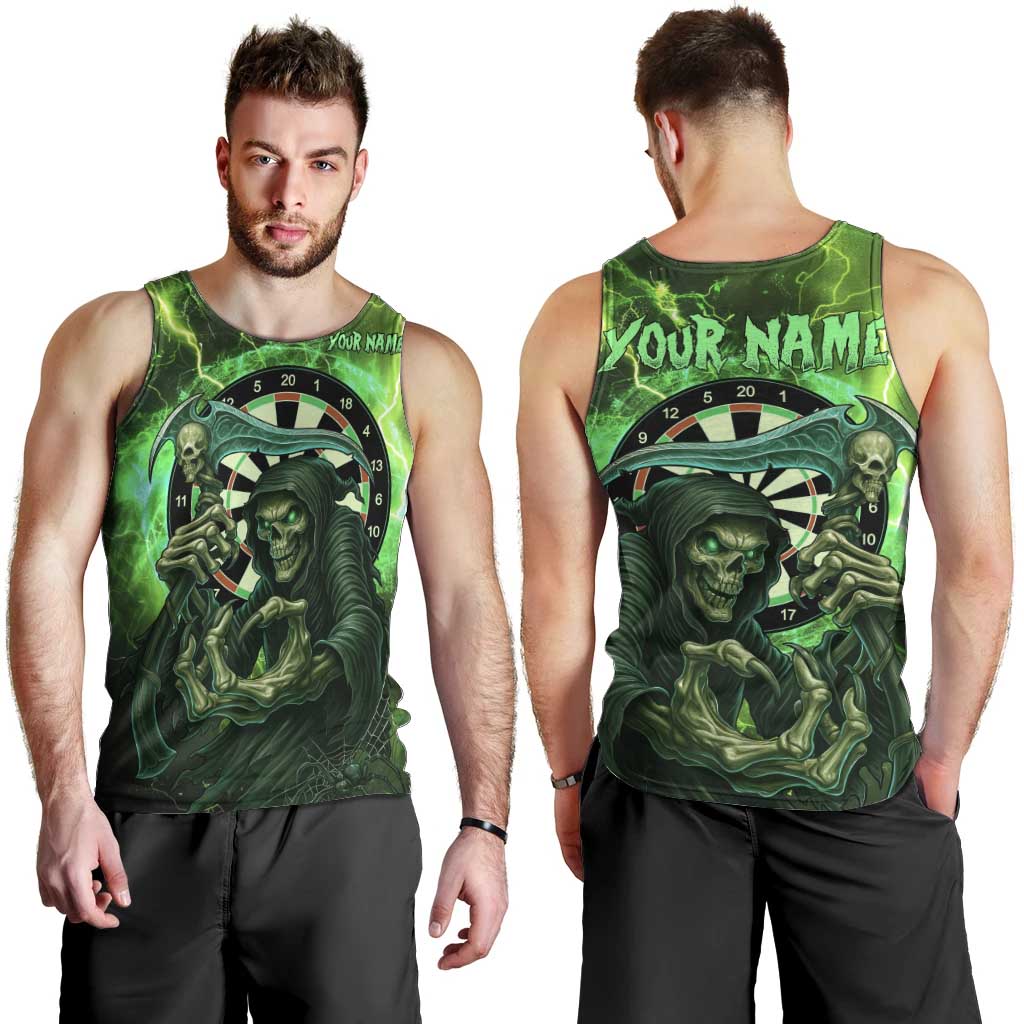 Grim Reaper and Dartboard Darts Men Tank Top with Green Lightning Background and Custom Team Name - Wonder Print Shop