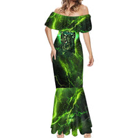 Grim Reaper and Dartboard Darts Mermaid Dress with Green Lightning Background and Custom Team Name - Wonder Print Shop