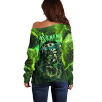 Grim Reaper and Dartboard Darts Off Shoulder Sweater with Green Lightning Background and Custom Team Name - Wonder Print Shop