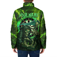 Grim Reaper and Dartboard Darts Padded Jacket with Green Lightning Background and Custom Team Name - Wonder Print Shop