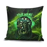Grim Reaper and Dartboard Darts Pillow Cover with Green Lightning Background and Custom Team Name - Wonder Print Shop