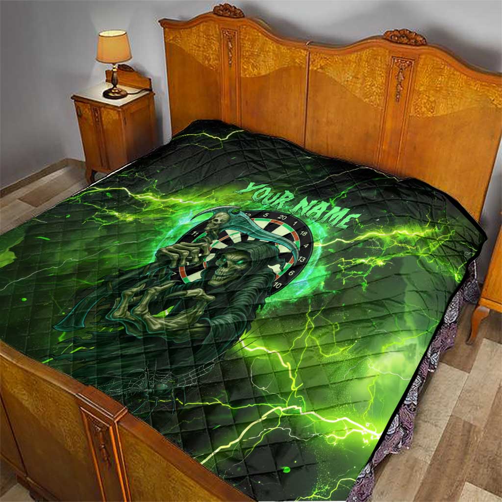 Grim Reaper and Dartboard Darts Quilt with Green Lightning Background and Custom Team Name - Wonder Print Shop