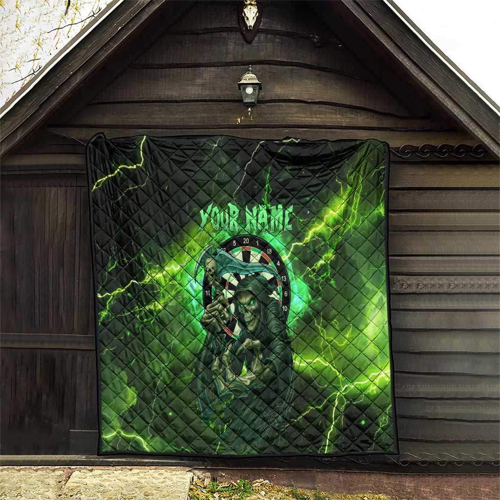 Grim Reaper and Dartboard Darts Quilt with Green Lightning Background and Custom Team Name - Wonder Print Shop