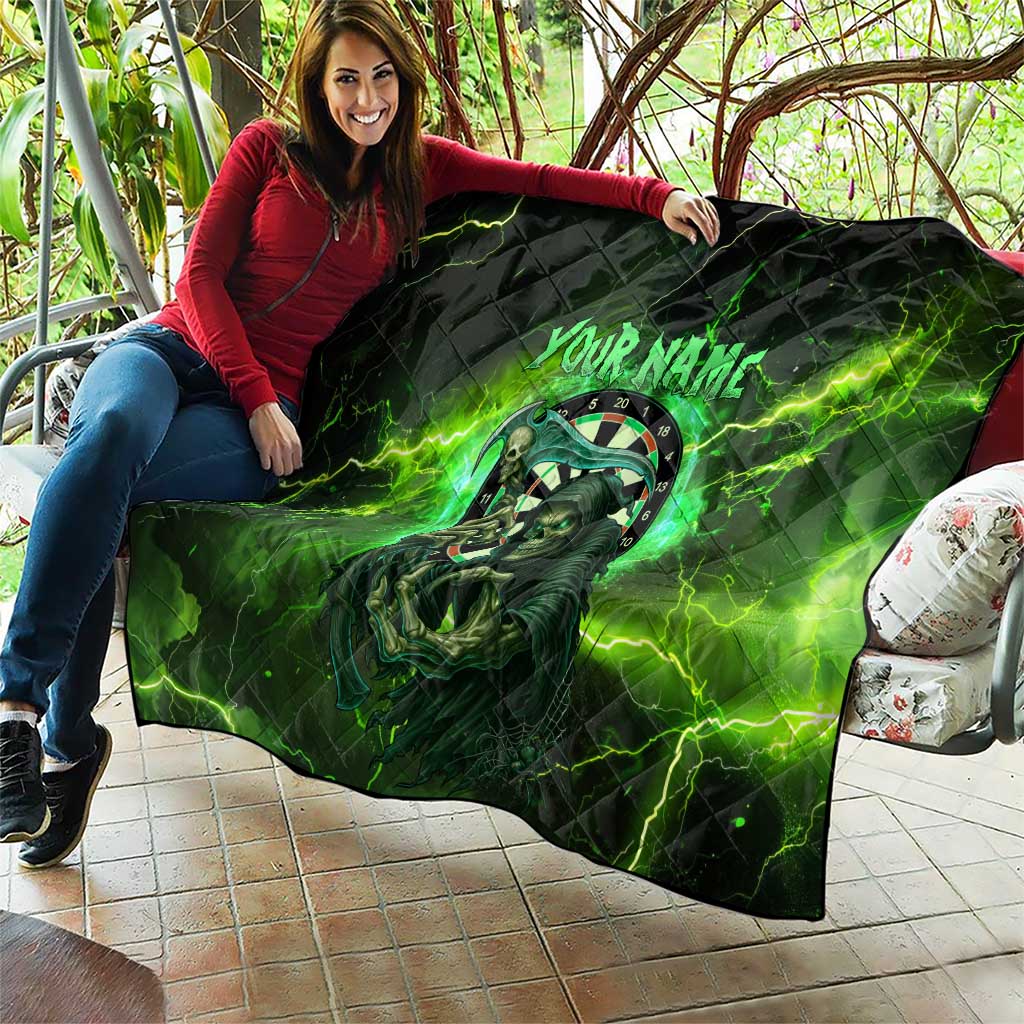 Grim Reaper and Dartboard Darts Quilt with Green Lightning Background and Custom Team Name - Wonder Print Shop