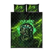 Grim Reaper and Dartboard Darts Quilt Bed Set with Green Lightning Background and Custom Team Name - Wonder Print Shop