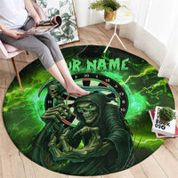 Grim Reaper and Dartboard Darts Round Carpet with Green Lightning Background and Custom Team Name - Wonder Print Shop