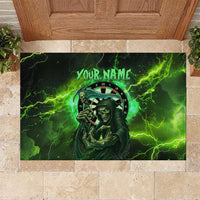 Grim Reaper and Dartboard Darts Rubber Doormat with Green Lightning Background and Custom Team Name - Wonder Print Shop