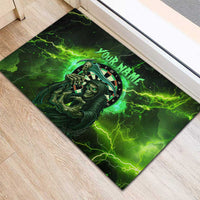 Grim Reaper and Dartboard Darts Rubber Doormat with Green Lightning Background and Custom Team Name - Wonder Print Shop