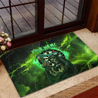 Grim Reaper and Dartboard Darts Rubber Doormat with Green Lightning Background and Custom Team Name - Wonder Print Shop
