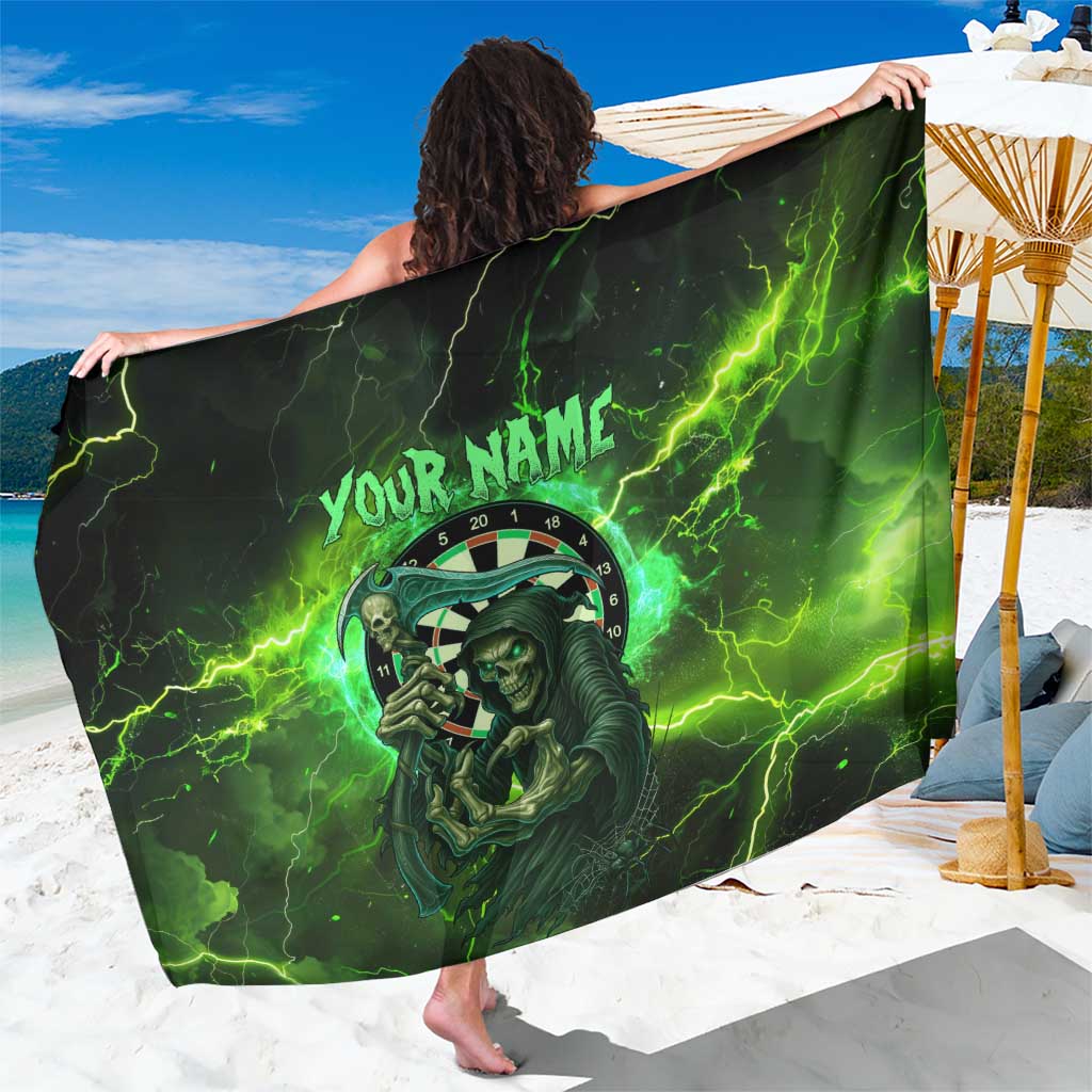 Grim Reaper and Dartboard Darts Sarong with Green Lightning Background and Custom Team Name - Wonder Print Shop
