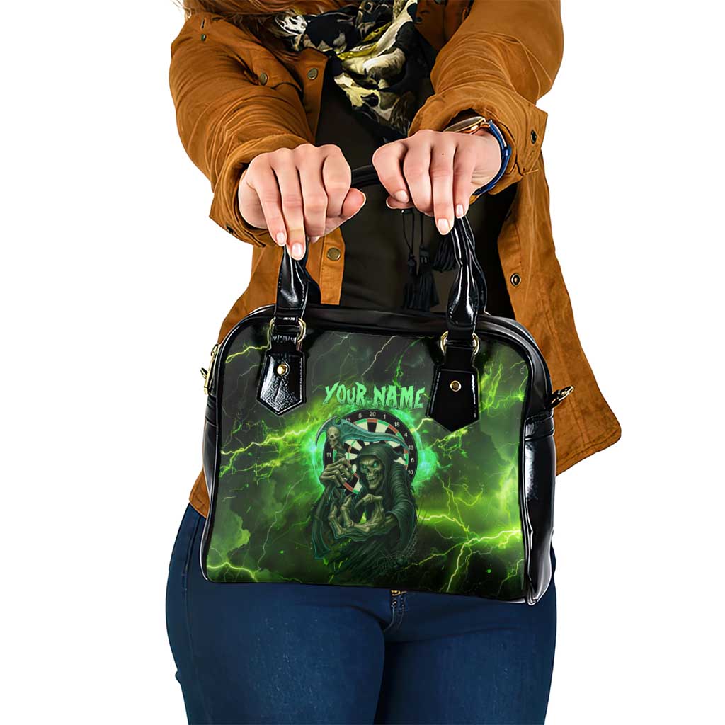 Grim Reaper and Dartboard Darts Shoulder Handbag with Green Lightning Background and Custom Team Name - Wonder Print Shop