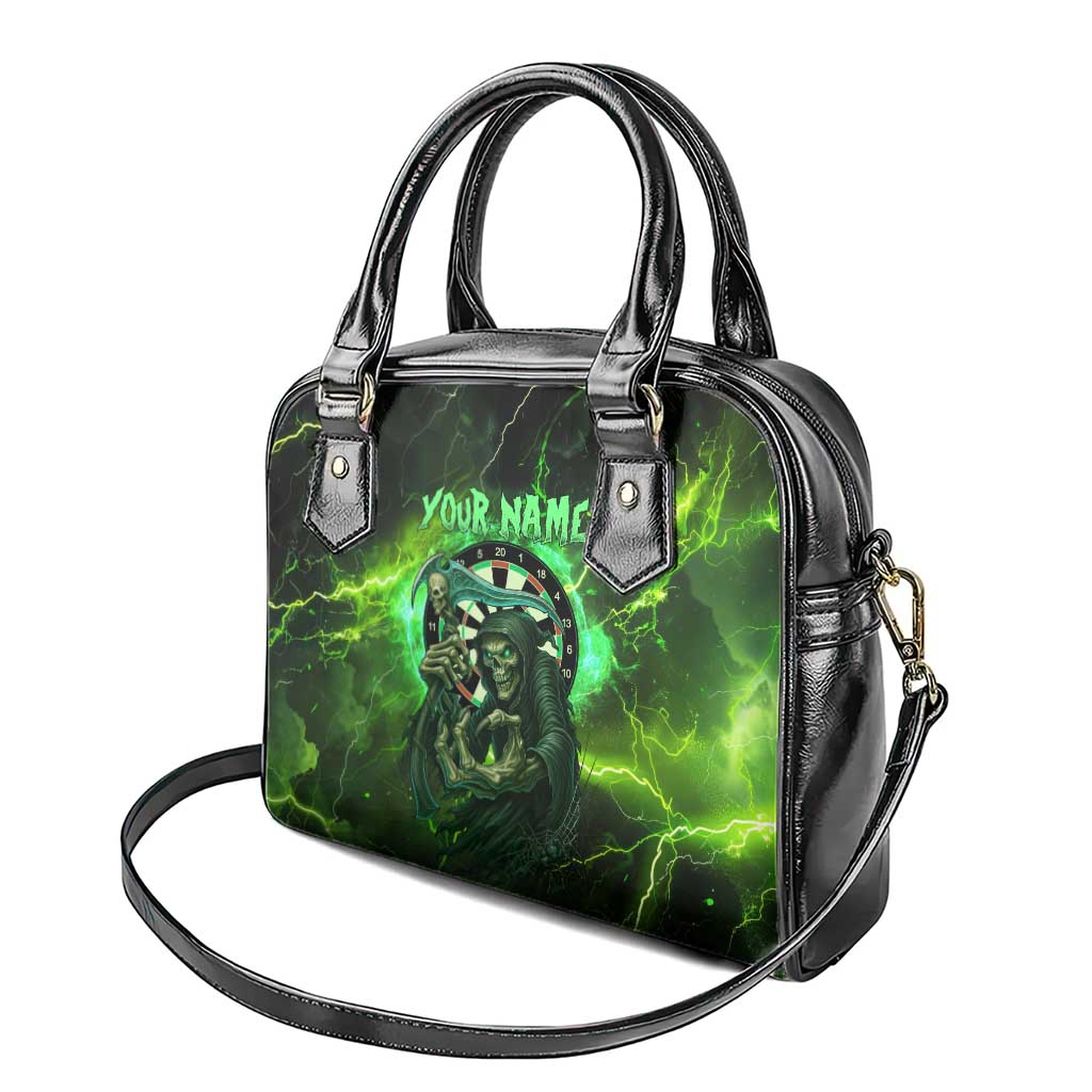 Grim Reaper and Dartboard Darts Shoulder Handbag with Green Lightning Background and Custom Team Name - Wonder Print Shop