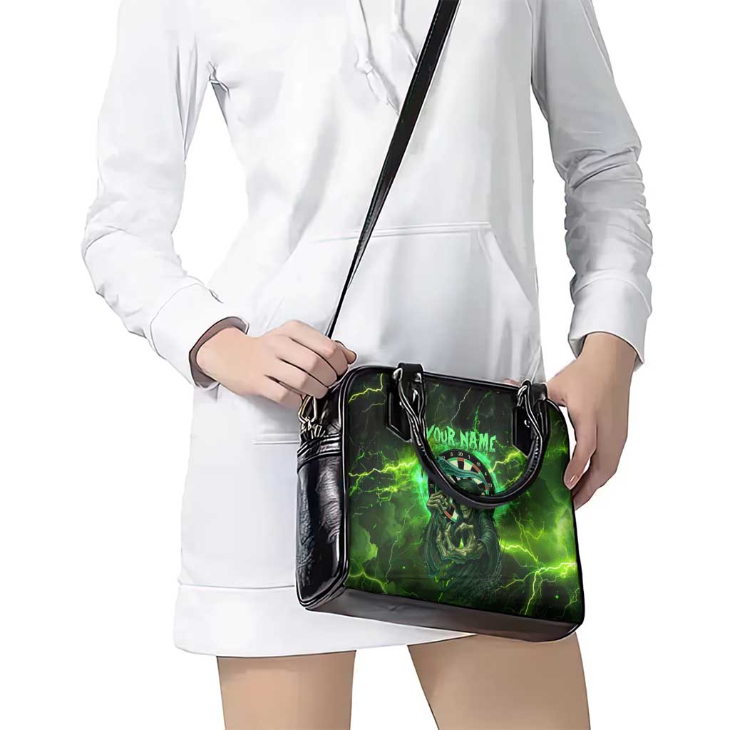 Grim Reaper and Dartboard Darts Shoulder Handbag with Green Lightning Background and Custom Team Name - Wonder Print Shop