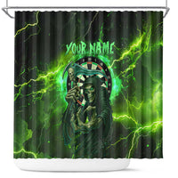 Grim Reaper and Dartboard Darts Shower Curtain with Green Lightning Background and Custom Team Name - Wonder Print Shop