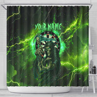 Grim Reaper and Dartboard Darts Shower Curtain with Green Lightning Background and Custom Team Name - Wonder Print Shop