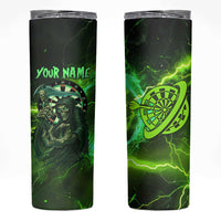 Grim Reaper and Dartboard Darts Skinny Tumbler with Green Lightning Background and Custom Team Name - Wonder Print Shop