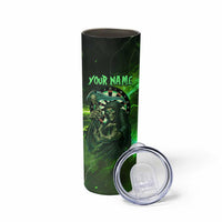 Grim Reaper and Dartboard Darts Skinny Tumbler with Green Lightning Background and Custom Team Name - Wonder Print Shop