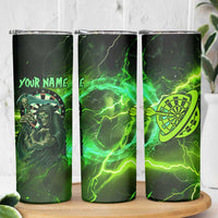 Grim Reaper and Dartboard Darts Skinny Tumbler with Green Lightning Background and Custom Team Name - Wonder Print Shop
