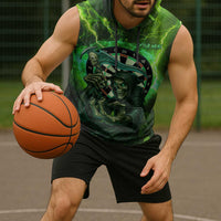 Grim Reaper and Dartboard Darts Sleeveless Hoodie with Green Lightning Background and Custom Team Name - Wonder Print Shop