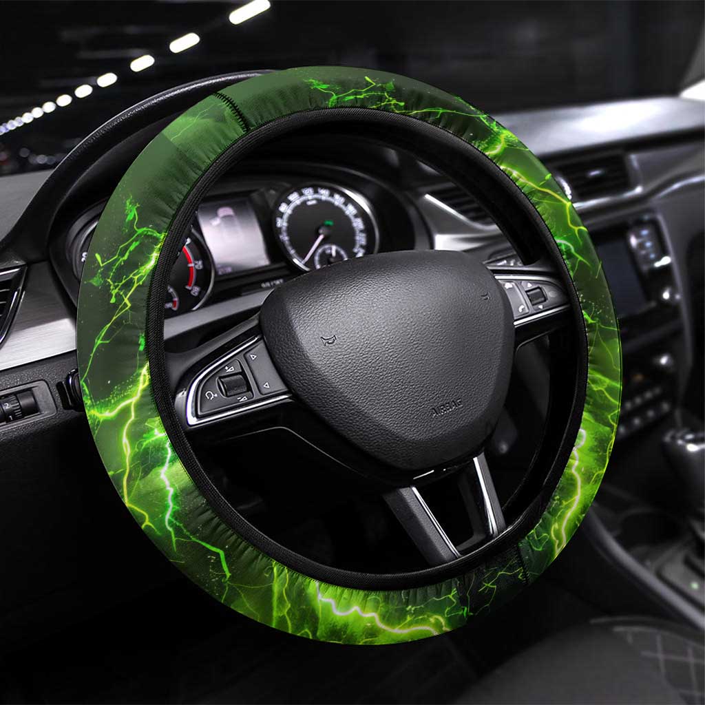 Grim Reaper and Dartboard Darts Steering Wheel Cover with Green Lightning Background - Wonder Print Shop