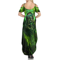 Grim Reaper and Dartboard Darts Summer Maxi Dress with Green Lightning Background and Custom Team Name - Wonder Print Shop