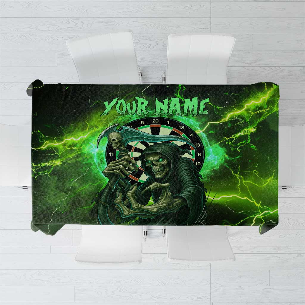 Grim Reaper and Dartboard Darts Tablecloth with Green Lightning Background and Custom Team Name - Wonder Print Shop