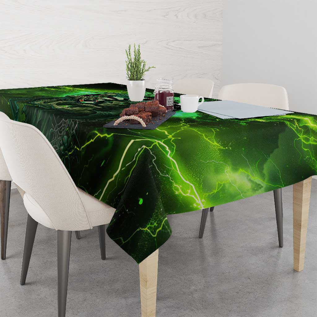 Grim Reaper and Dartboard Darts Tablecloth with Green Lightning Background and Custom Team Name - Wonder Print Shop