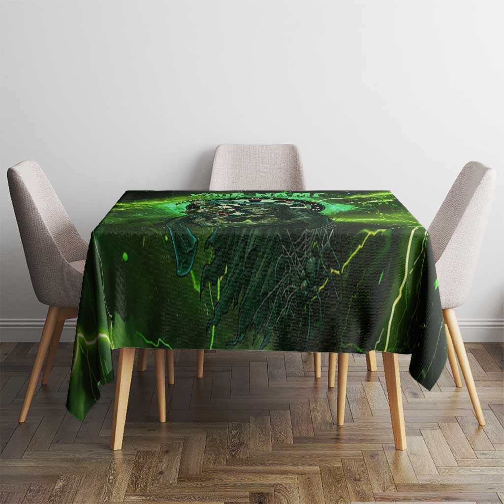 Grim Reaper and Dartboard Darts Tablecloth with Green Lightning Background and Custom Team Name - Wonder Print Shop