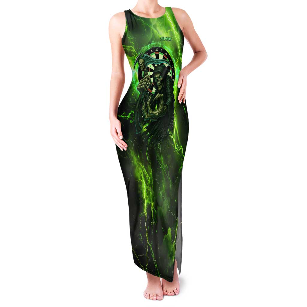 Grim Reaper and Dartboard Darts Tank Maxi Dress with Green Lightning Background and Custom Team Name - Wonder Print Shop