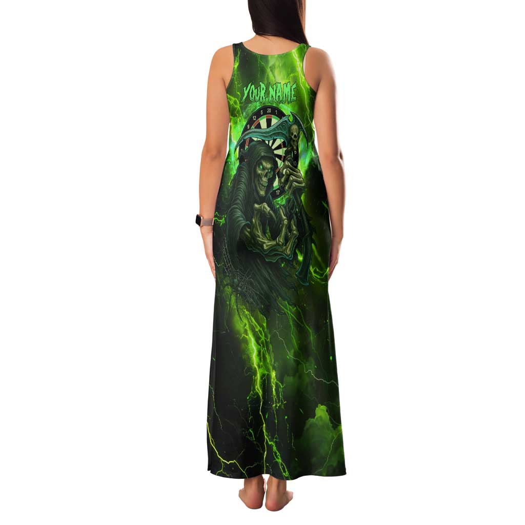 Grim Reaper and Dartboard Darts Tank Maxi Dress with Green Lightning Background and Custom Team Name - Wonder Print Shop