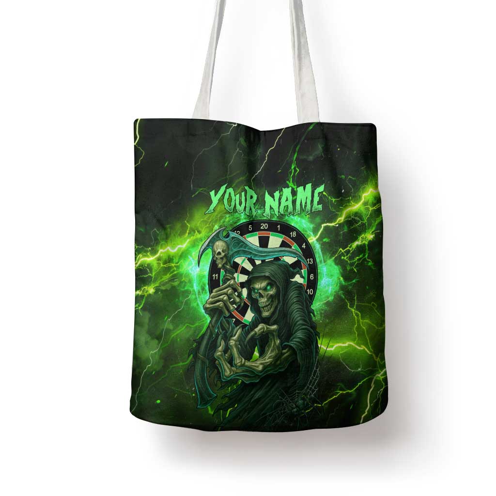 Grim Reaper and Dartboard Darts Tote Bag with Green Lightning Background and Custom Team Name - Wonder Print Shop