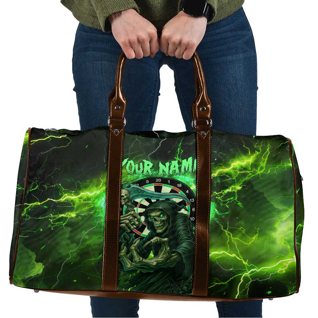 Grim Reaper and Dartboard Darts Travel Bag with Green Lightning Background and Custom Team Name - Wonder Print Shop