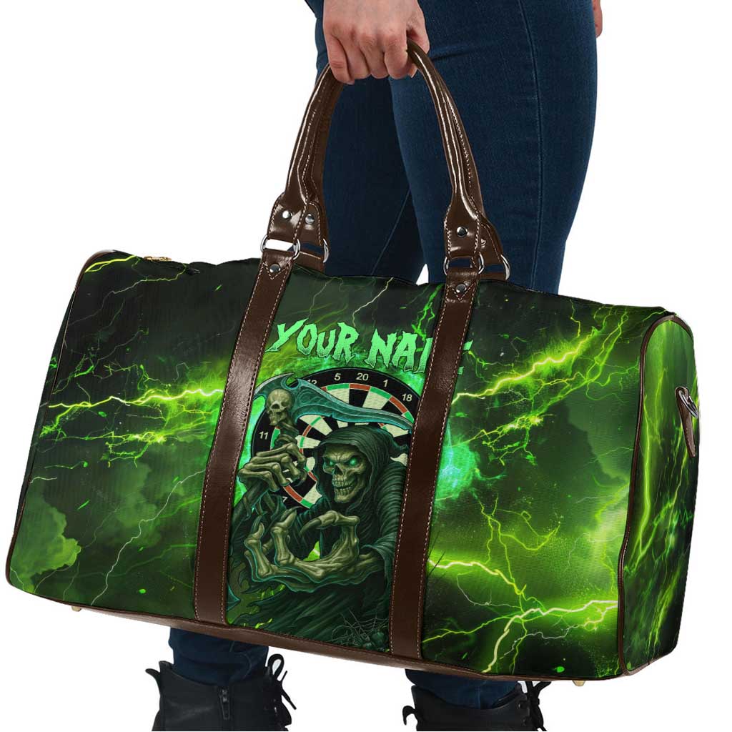 Grim Reaper and Dartboard Darts Travel Bag with Green Lightning Background and Custom Team Name - Wonder Print Shop