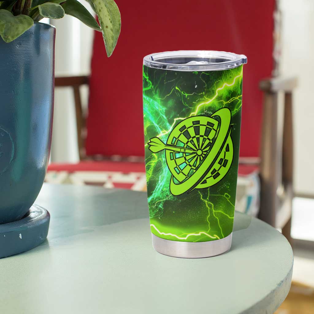 Grim Reaper and Dartboard Darts Tumbler Cup with Green Lightning Background and Custom Team Name - Wonder Print Shop