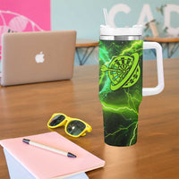 Grim Reaper and Dartboard Darts Tumbler With Handle with Green Lightning Background and Custom Team Name - Wonder Print Shop