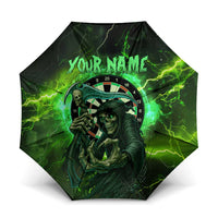 Grim Reaper and Dartboard Darts Umbrella with Green Lightning Background and Custom Team Name - Wonder Print Shop
