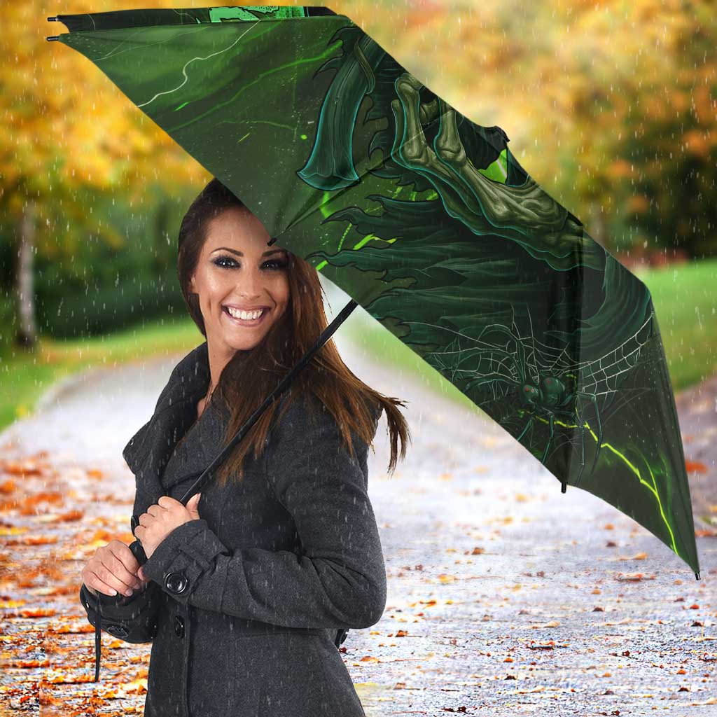 Grim Reaper and Dartboard Darts Umbrella with Green Lightning Background and Custom Team Name - Wonder Print Shop