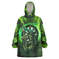 Grim Reaper and Dartboard Darts Wearable Blanket Hoodie with Green Lightning Background and Custom Team Name - Wonder Print Shop
