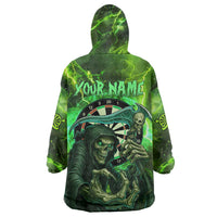 Grim Reaper and Dartboard Darts Wearable Blanket Hoodie with Green Lightning Background and Custom Team Name - Wonder Print Shop
