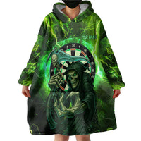 Grim Reaper and Dartboard Darts Wearable Blanket Hoodie with Green Lightning Background and Custom Team Name - Wonder Print Shop