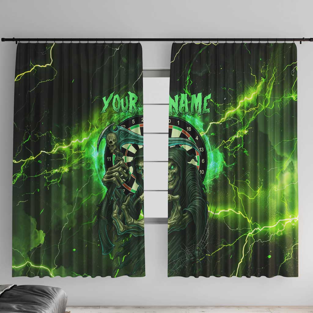 Grim Reaper and Dartboard Darts Window Curtain with Green Lightning Background and Custom Team Name - Wonder Print Shop