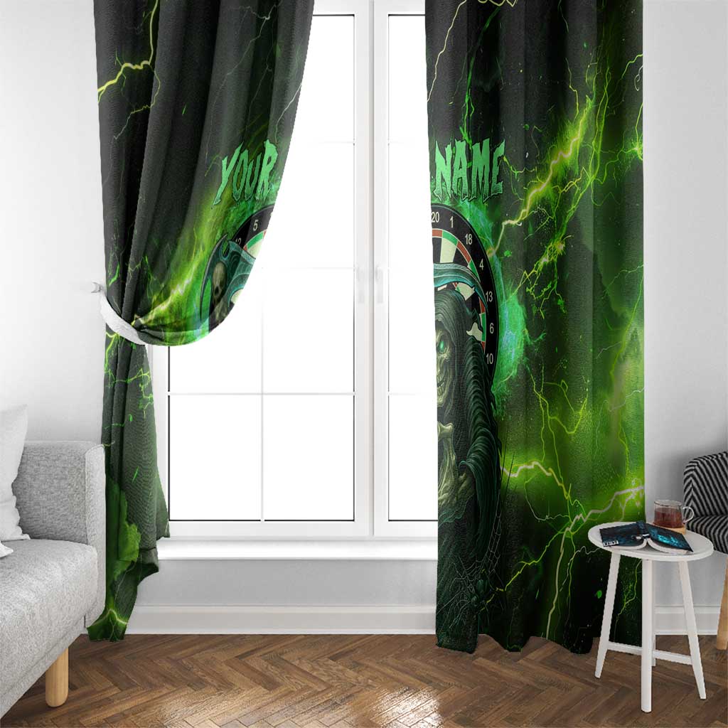 Grim Reaper and Dartboard Darts Window Curtain with Green Lightning Background and Custom Team Name - Wonder Print Shop