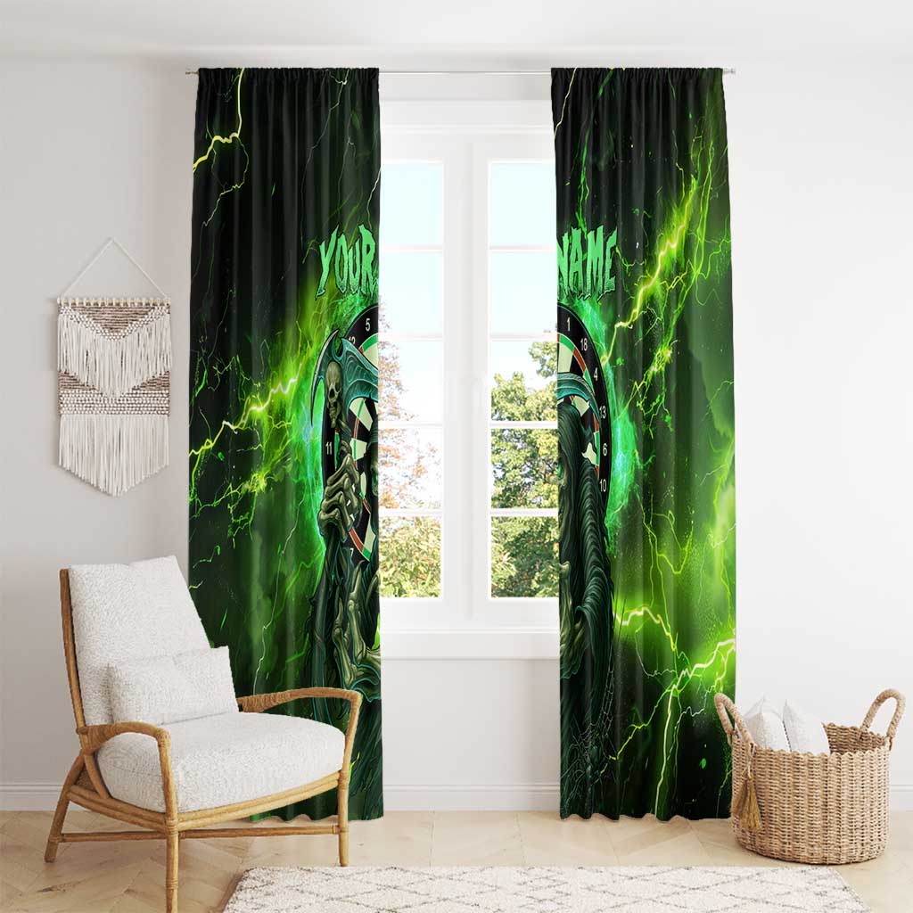 Grim Reaper and Dartboard Darts Window Curtain with Green Lightning Background and Custom Team Name - Wonder Print Shop