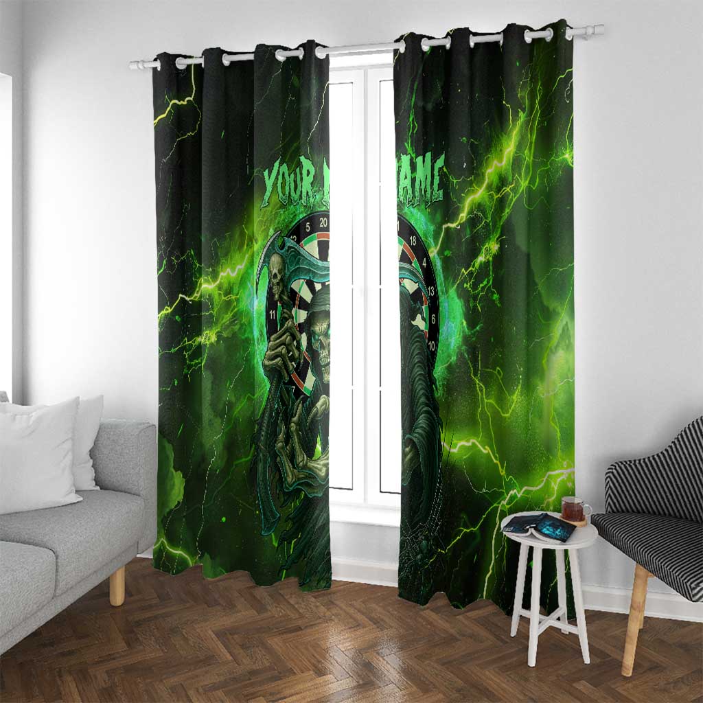 Grim Reaper and Dartboard Darts Window Curtain with Green Lightning Background and Custom Team Name - Wonder Print Shop