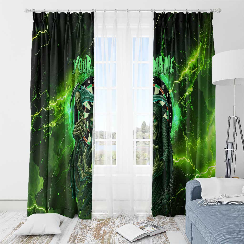 Grim Reaper and Dartboard Darts Window Curtain with Green Lightning Background and Custom Team Name - Wonder Print Shop