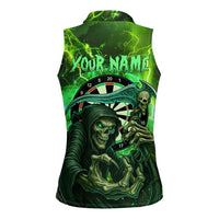 Grim Reaper and Dartboard Darts Women Sleeveless Polo Shirt with Green Lightning Background and Custom Team Name - Wonder Print Shop